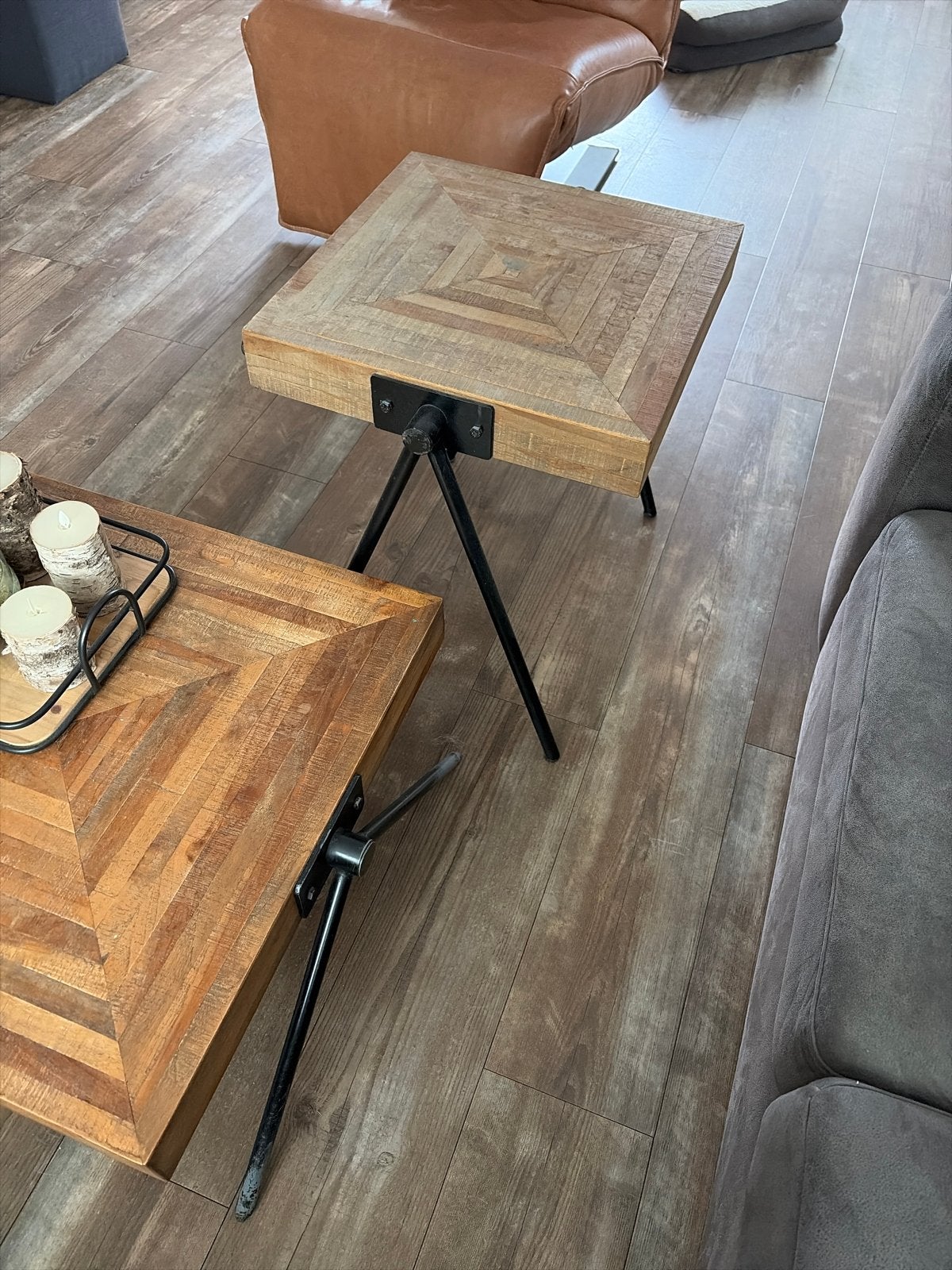 Salontafel en bijzettafel set - Vierkant hout en metaal, Ophalen, 50 – 75, Gebruikt, Vierkant