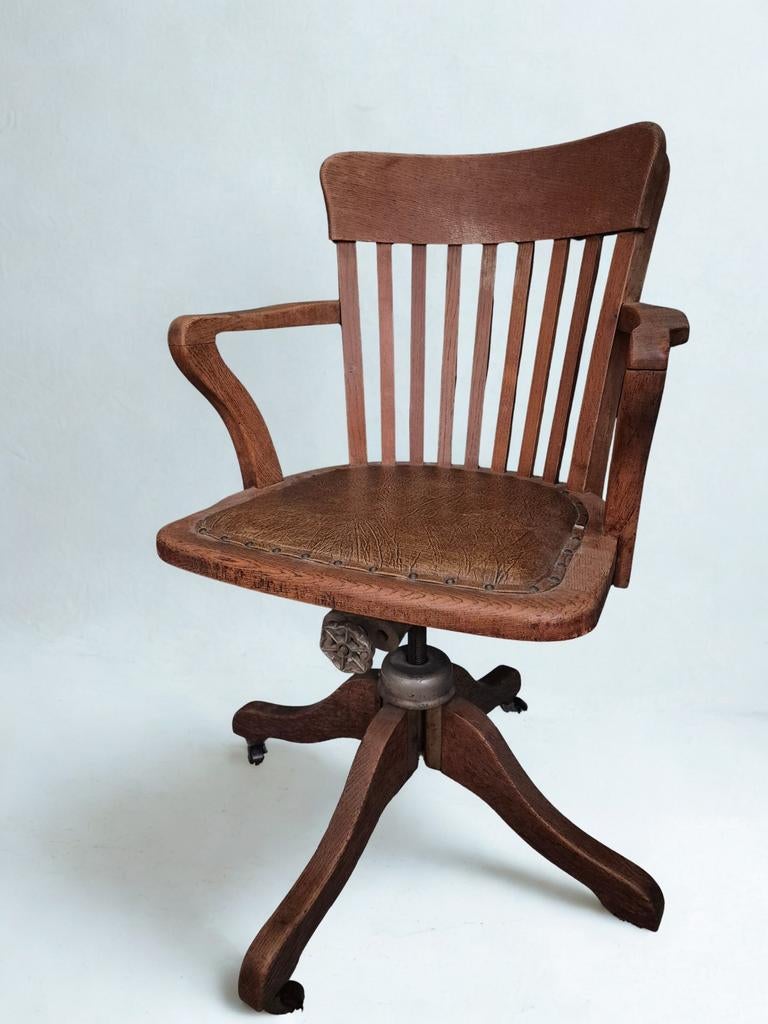 Antieke Edwardiaanse Engelse Houten Bureaustoel, Antiek en Kunst, Antiek | Meubels | Stoelen en Banken, Ophalen