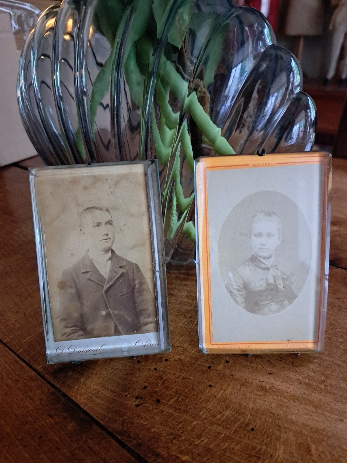 2 antieke glas fotolijstjes, Verzenden