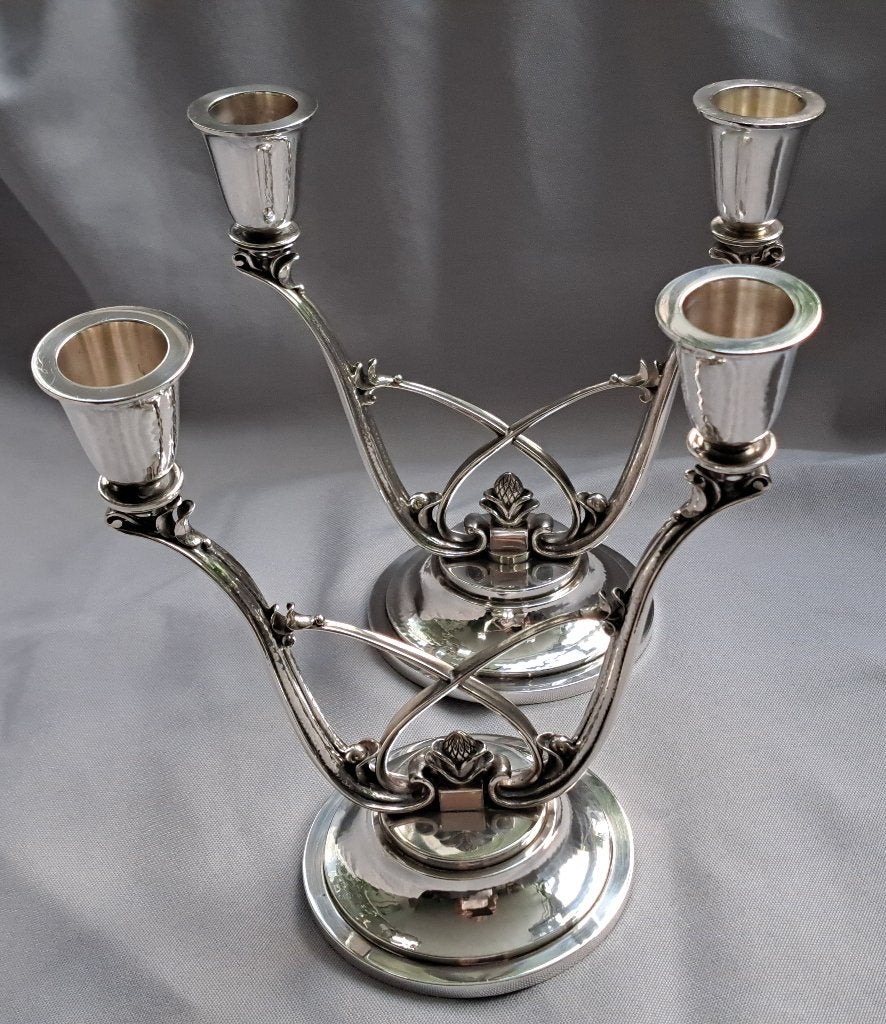 Georg Jensen pair of solid silver candelabra design #619 HN, Antiek en Kunst, Ophalen of Verzenden, Zilver