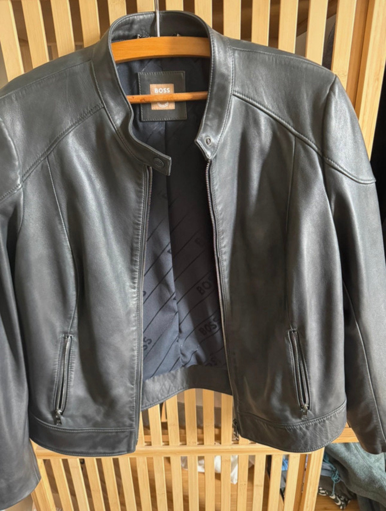 Hugo Boss kort marineblauw lamsleren jack, maat xxl / 44, Ophalen, Blauw, Maat 42/44 (L), Jasje