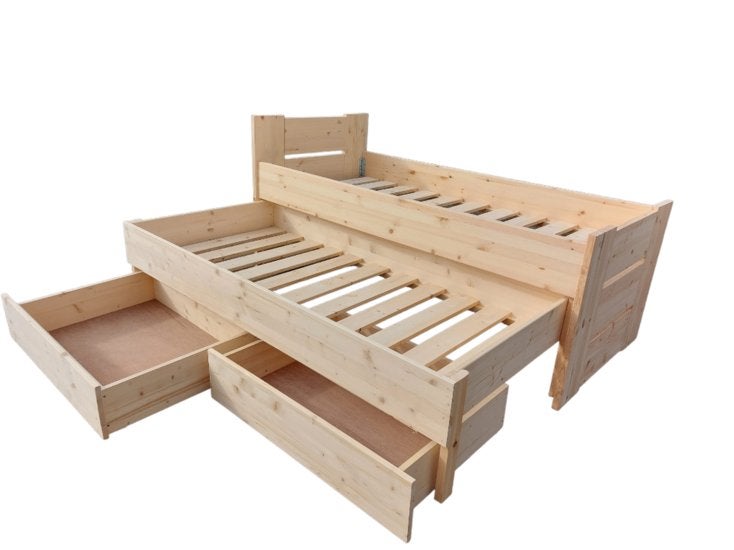 1-persoonsbed HARMEN met onderbed en 2 laden, 85 tot 100 cm, Nieuw, Ophalen of Verzenden, Lattenbodem