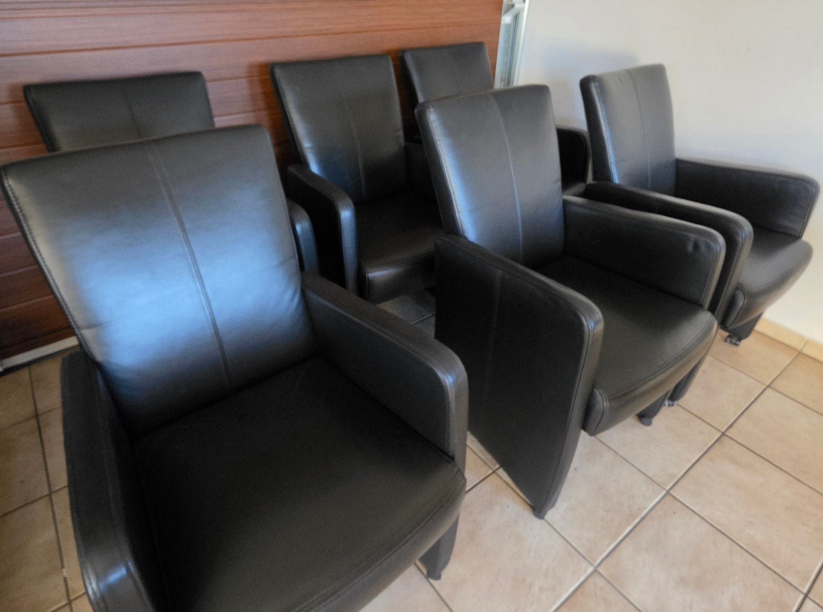 Set van 6 zwarte leren fauteuils, Ophalen, Zwart, Leer, Vijf, Zes of meer stoelen