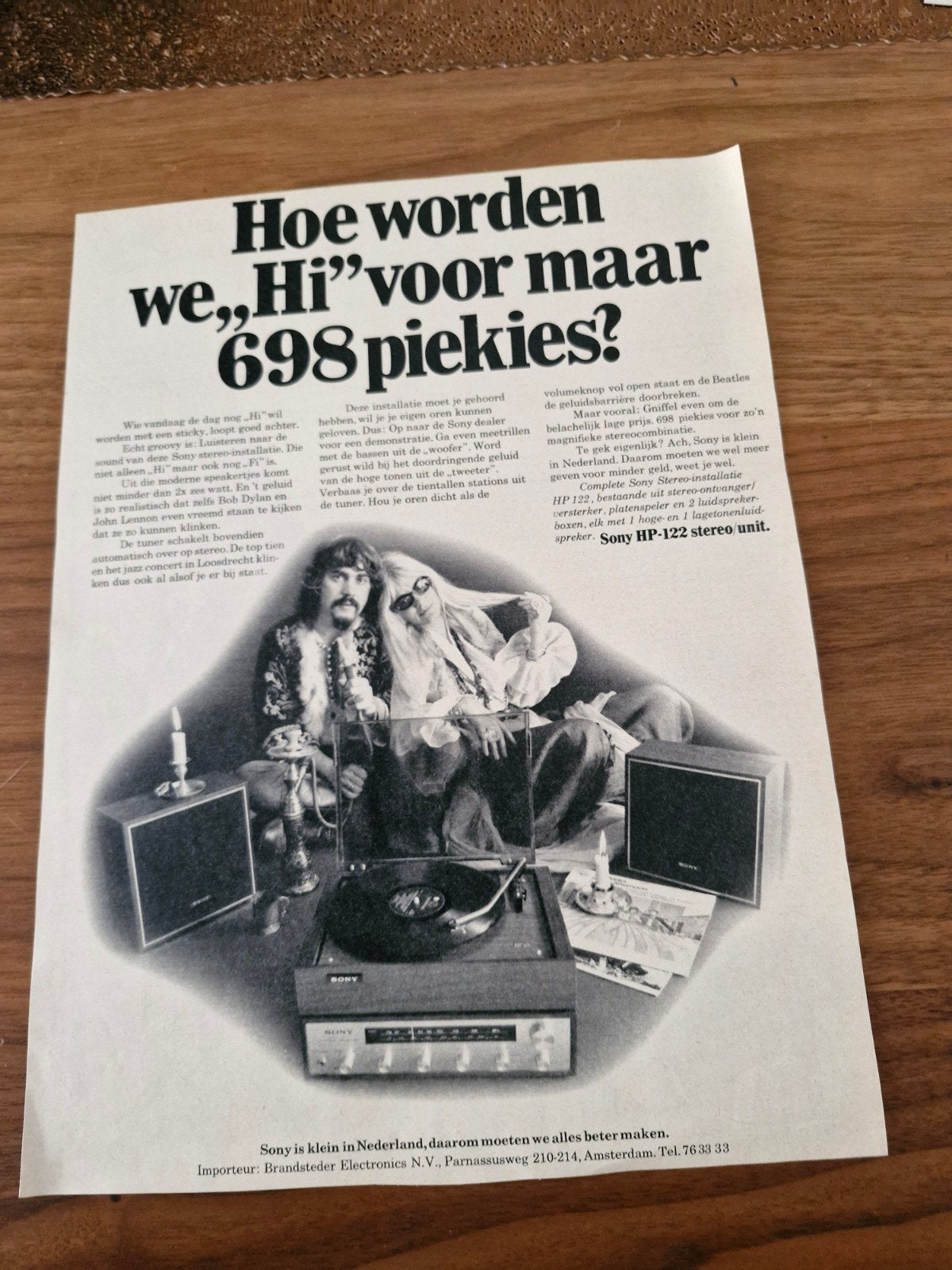 Vintage Sony HP-122 Stereo Unit Advertentie (1970s), Ophalen of Verzenden, Huis en Inrichting