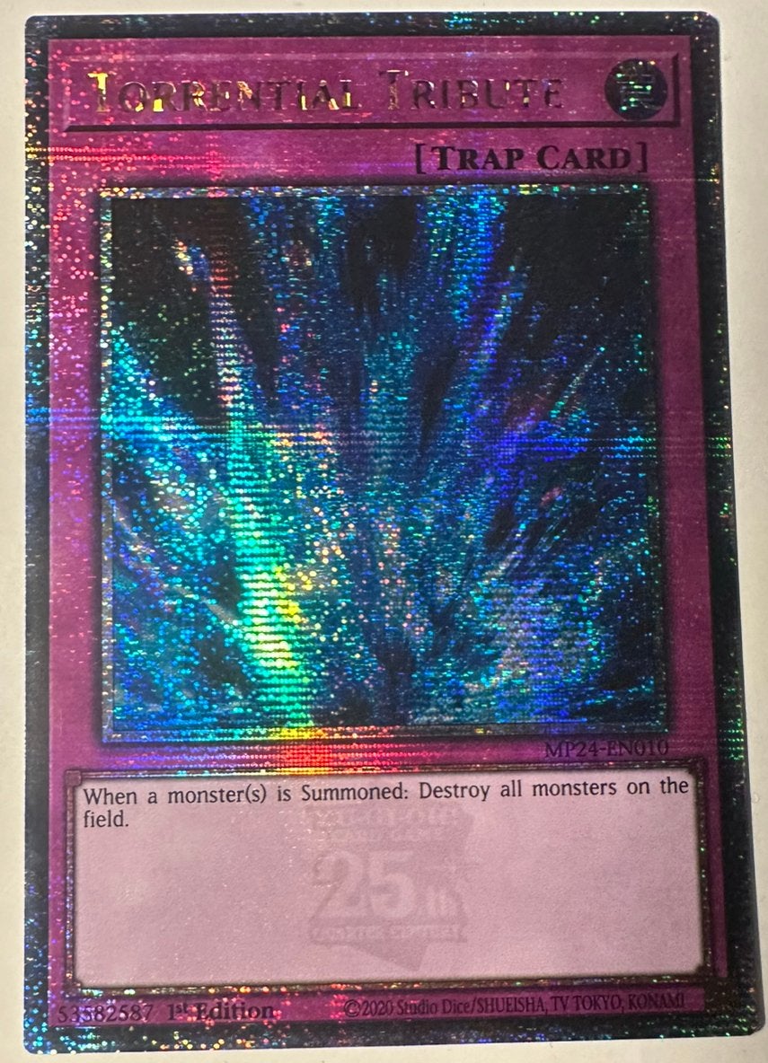 Yu-Gi-Oh! Torrential Tribute MP24 1st QCSR Quartercentury !, Ophalen of Verzenden, Zo goed als nieuw, Losse kaart, Foil