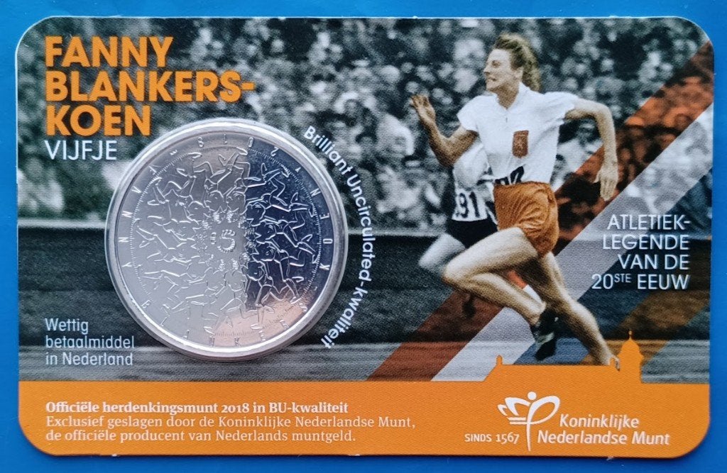 Nederland - BU Coincard 5 Euro 2018 'Fanny Blankers Koen', Verzenden, Koningin Beatrix, Euro's, Setje