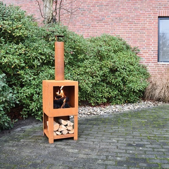 NIEUWE Terraskachel vuurhaard roestkleur met opslag, Ophalen, Nieuw