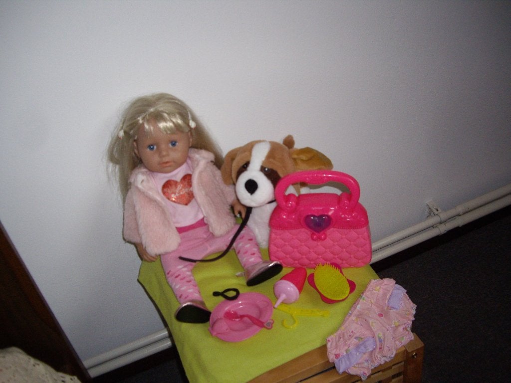 baby born grote zus met hondje en acc, Kinderen en Baby's, Ophalen of Verzenden, Zo goed als nieuw, Babypop