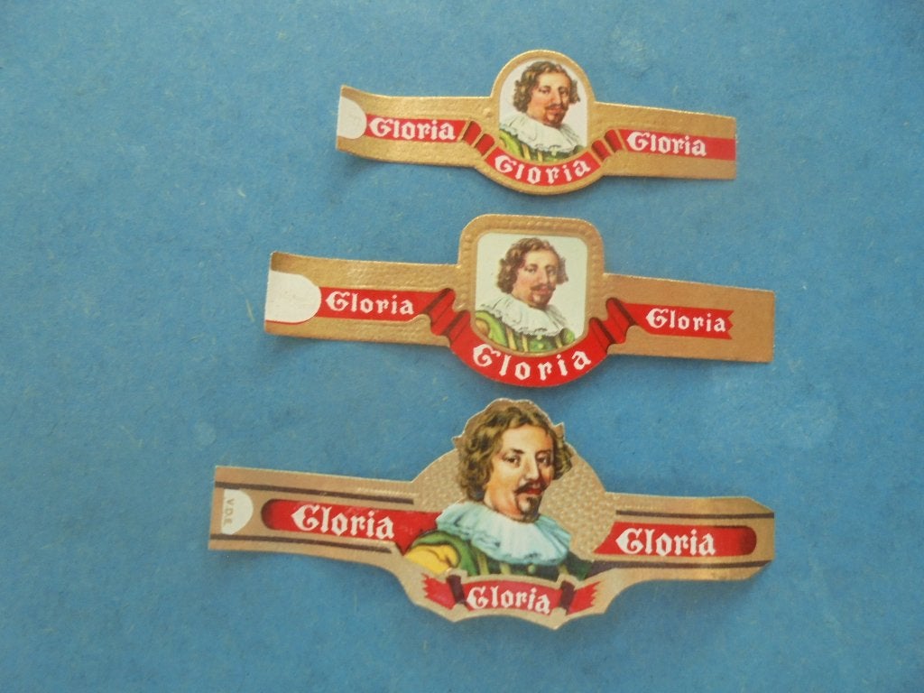 3 oude sigarenbanden GLORIA met portret Edelman, Ophalen of Verzenden, Zo goed als nieuw, Sigarenbandjes