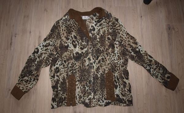 Kingfield Bruine Dierenprint Blouse (46), Kleding | Dames, Blouses en Tunieken, Bruin, Maat 46/48 (XL) of groter, Ophalen of Verzenden