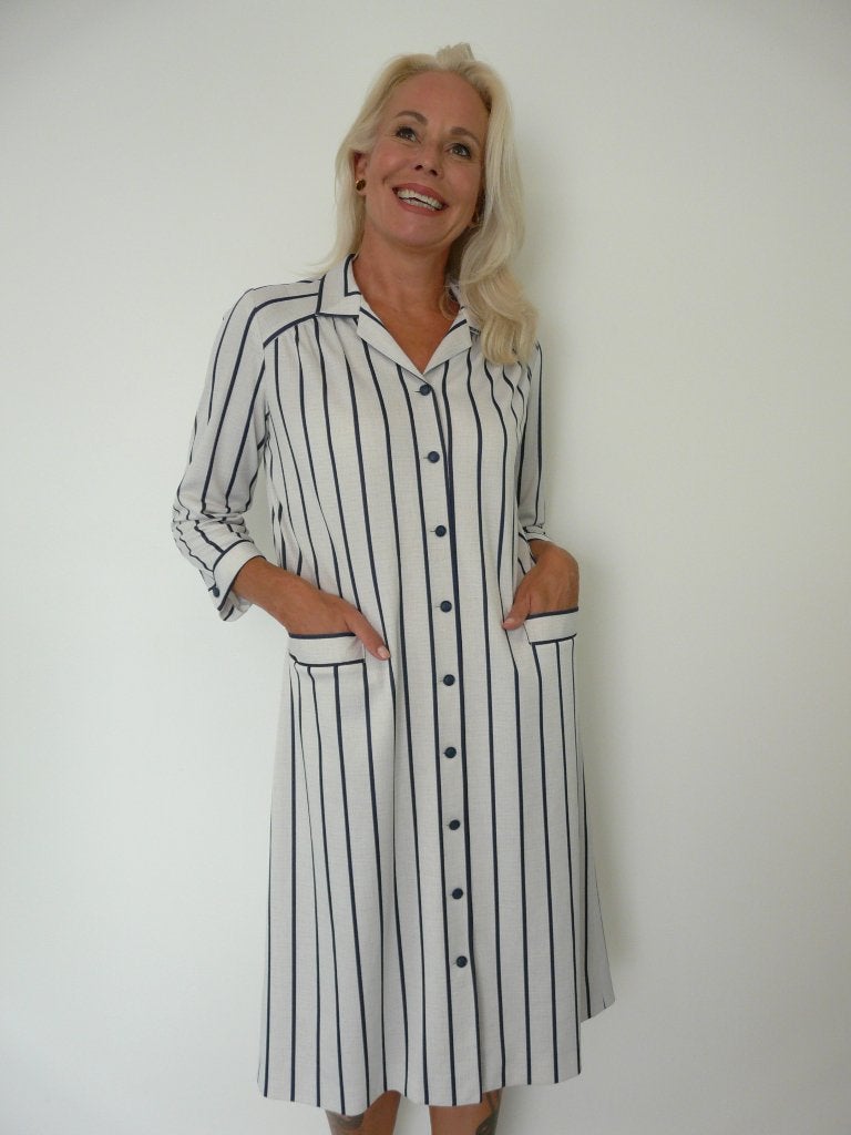 *Abfab Vintage Gestreepte Overhemd Jurk met Zakken L*, Blauw, Maat 42/44 (L), Ophalen of Verzenden, Zo goed als nieuw