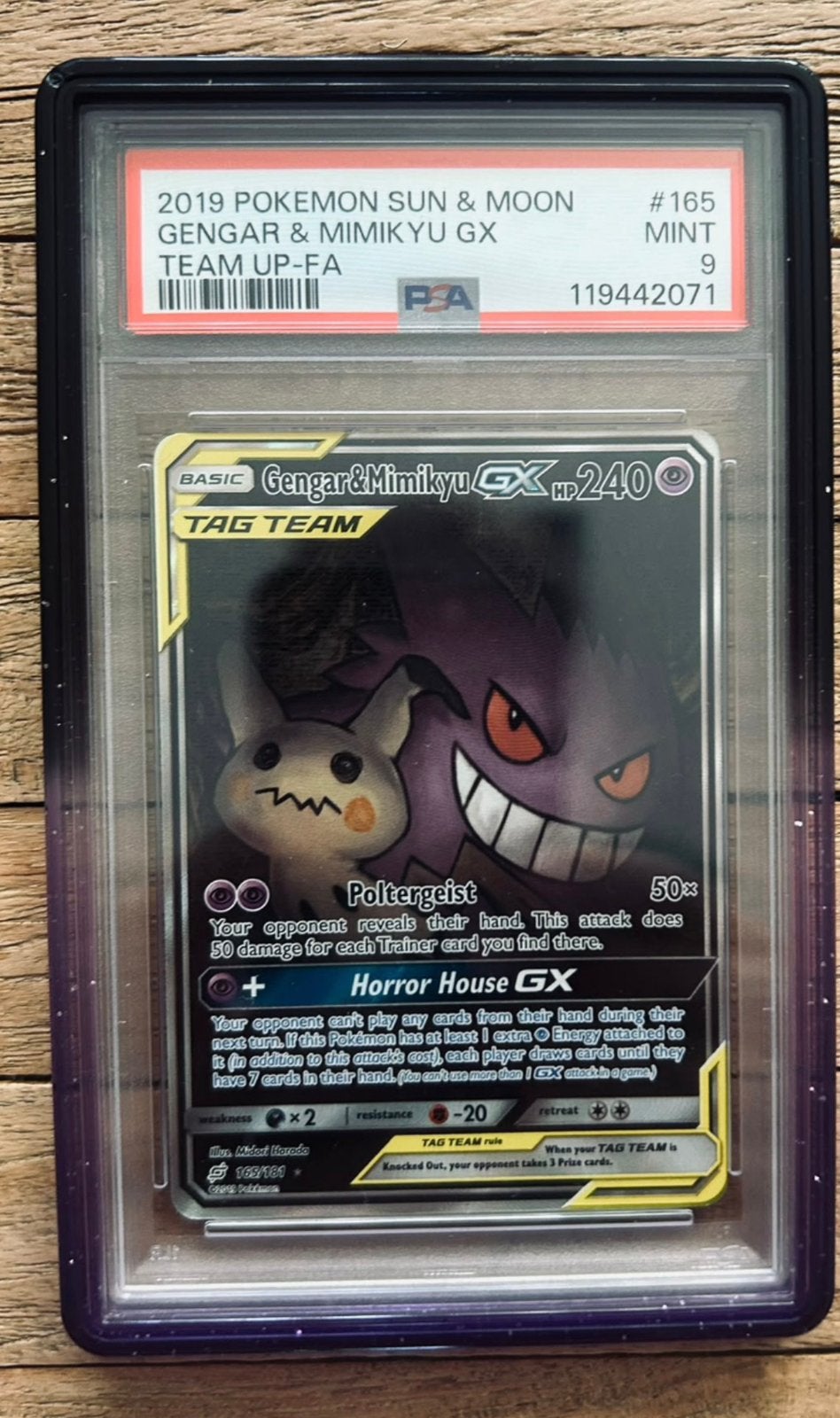 gengar mimikyu gx 165 tag team psa 9, Ophalen of Verzenden, Zo goed als nieuw