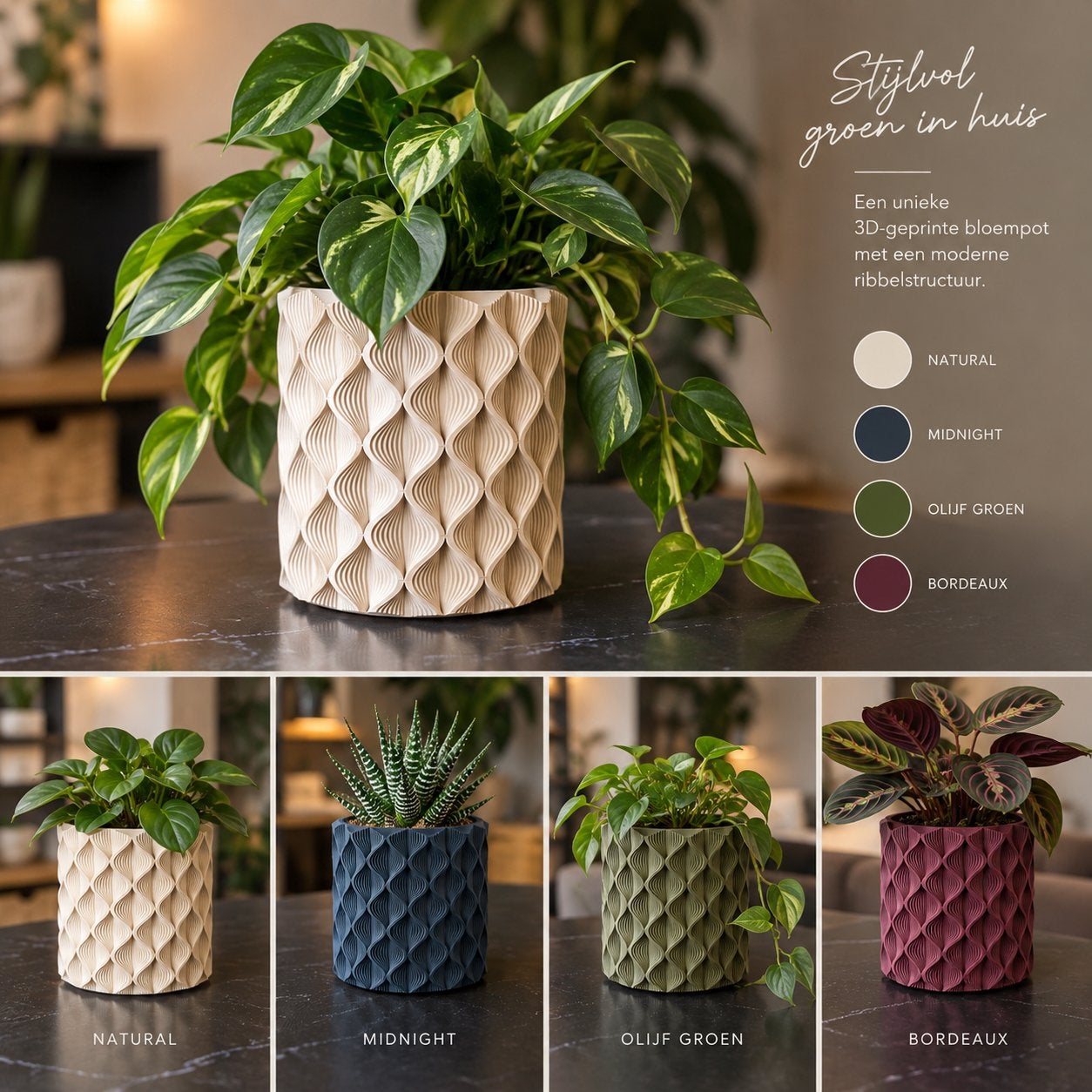 3D Geprinte Bloempot – Uniek Design – Diverse Kleuren, Ophalen of Verzenden, Nieuw, Overige materialen, Pot, Bus of Blik