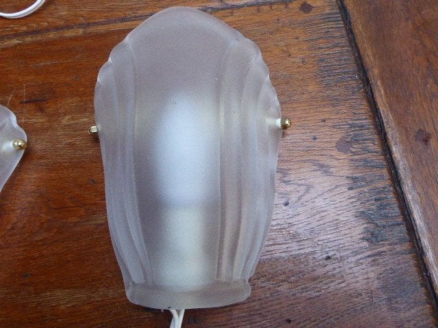 2 vintage persglazen wandlampjes, schelp, Antiek en Kunst, Ophalen of Verzenden