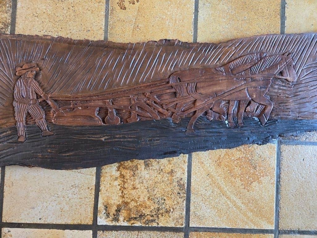 Houten schilderij  oude plank met boer aan t ploegen, Ophalen, Oud hollands, Overige onderwerpen, Overige ondergronden