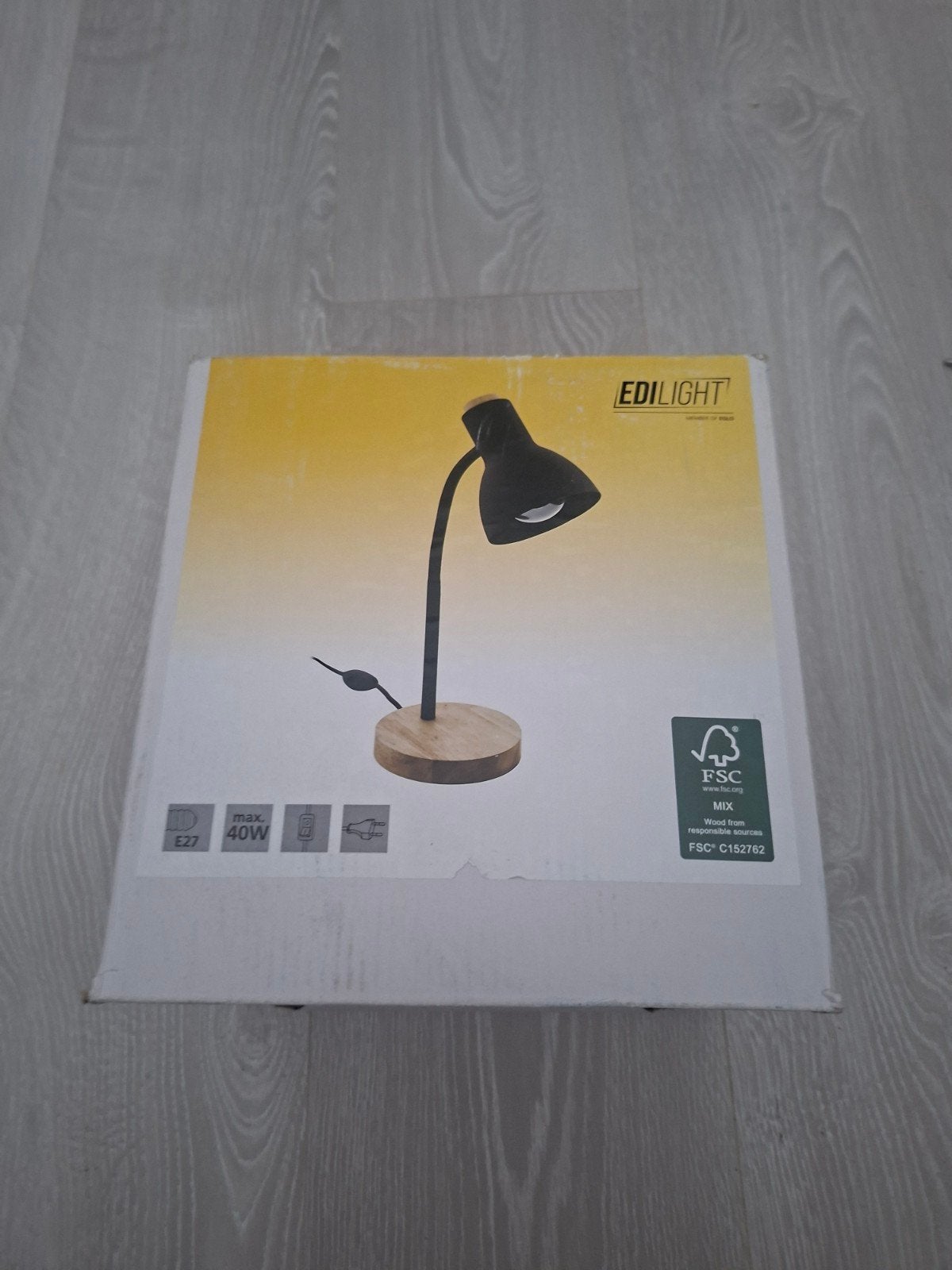 Nieuw EDILIGHT Bureaulamp Zwart met Houten Voet E27, Ophalen, Bureaulamp, Overige merken, Nieuw