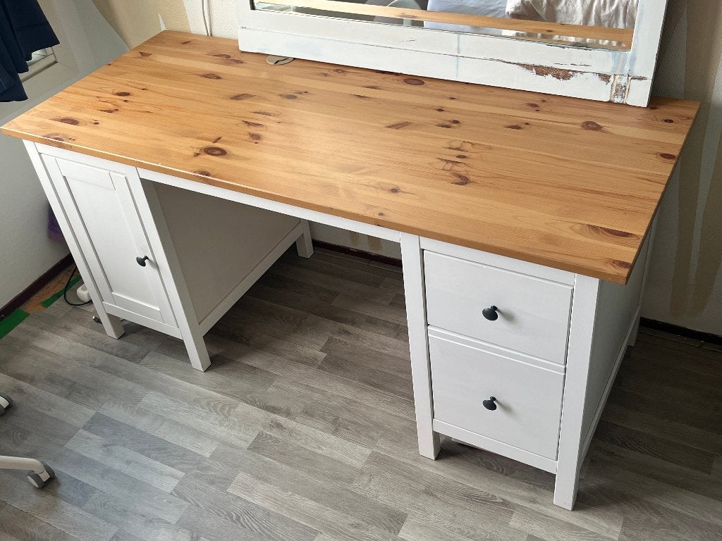 IKEA HEMNES Bureau – Wit/Lichtbruin (155  65 cm), Ophalen, 155 cm, Scandinavisch, Zo goed als nieuw
