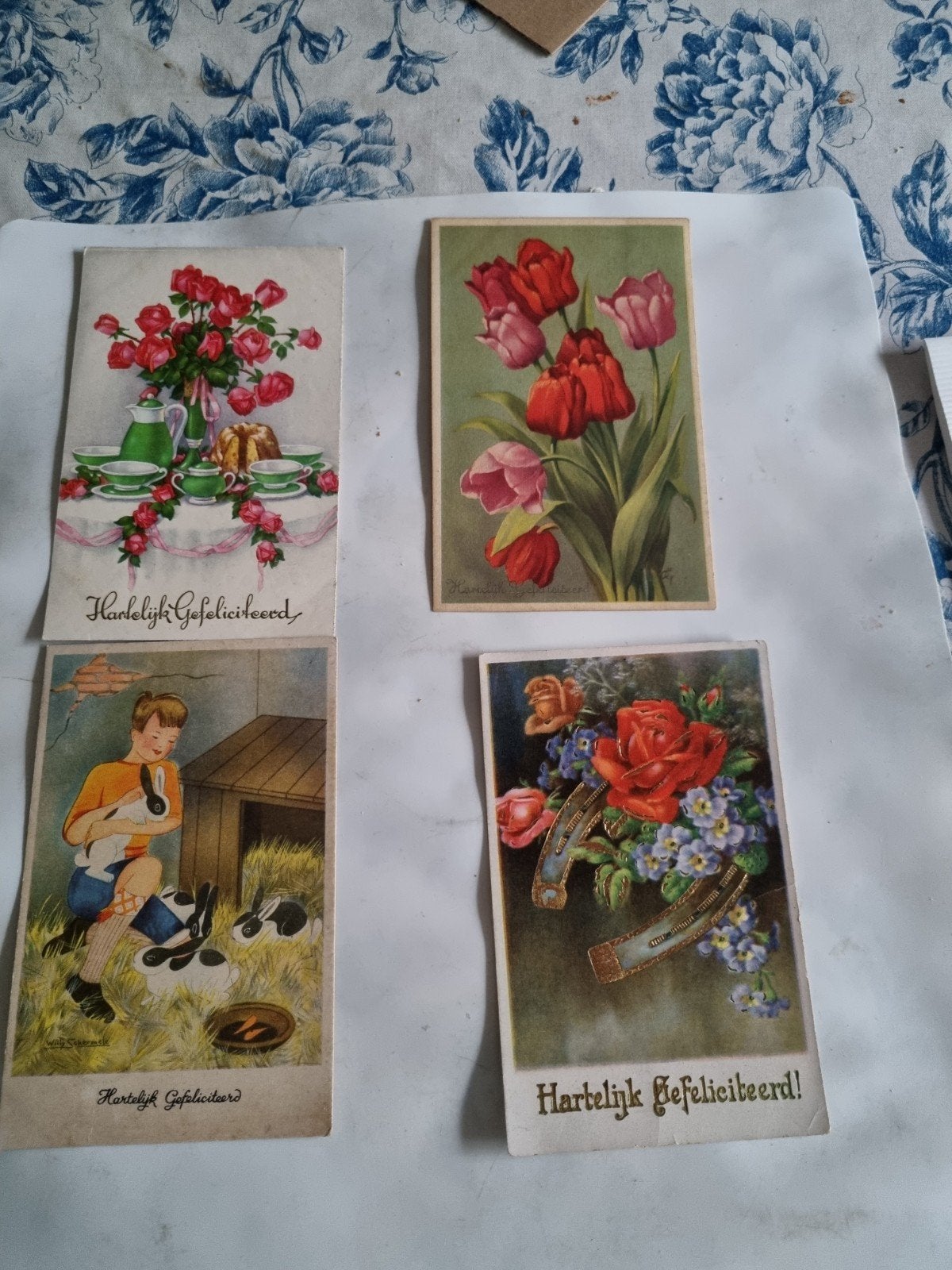 Set van 5 Vintage Gefeliciteerd Ansichtkaarten, Ophalen of Verzenden, Voor 1920, Gelopen