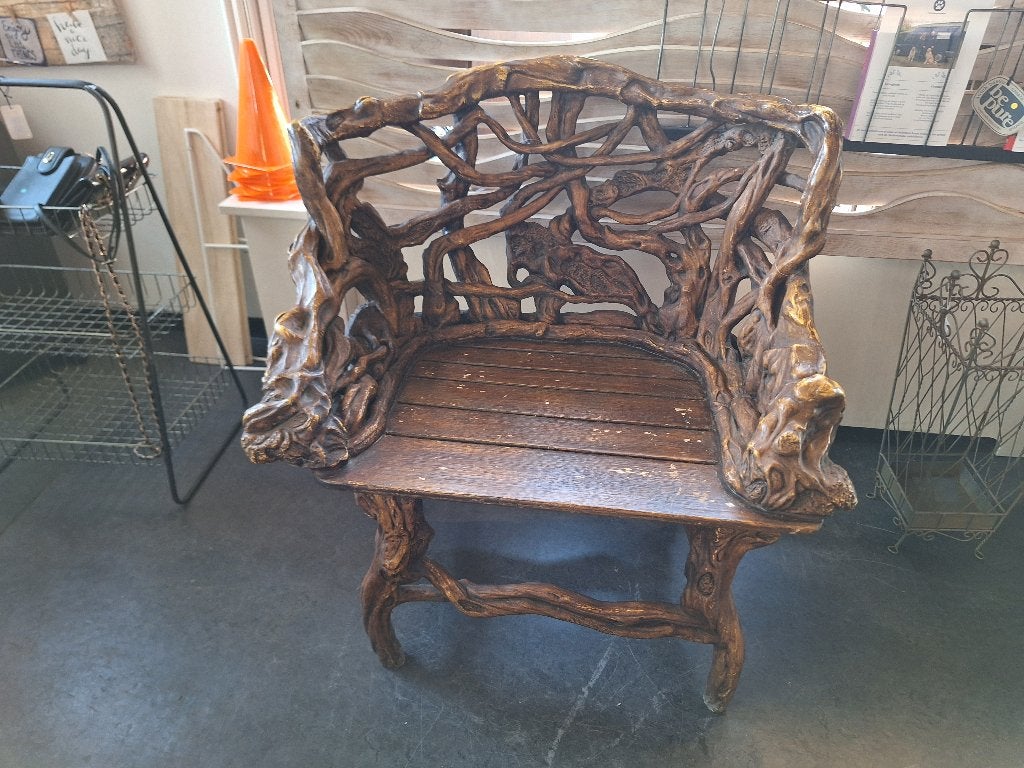 Unieke wortelstoel in goede staat voor binnen of buiten, Huis en Inrichting, Stoelen, Ophalen, Kunststof, Gebruikt, Bruin