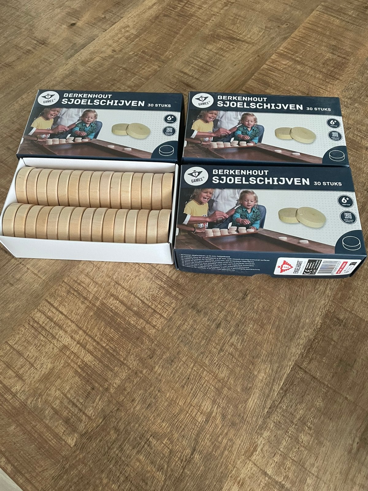 Berkenhouten Longfield holgedraaide sjoelschijven nieuw, Ophalen of Verzenden, Nieuw