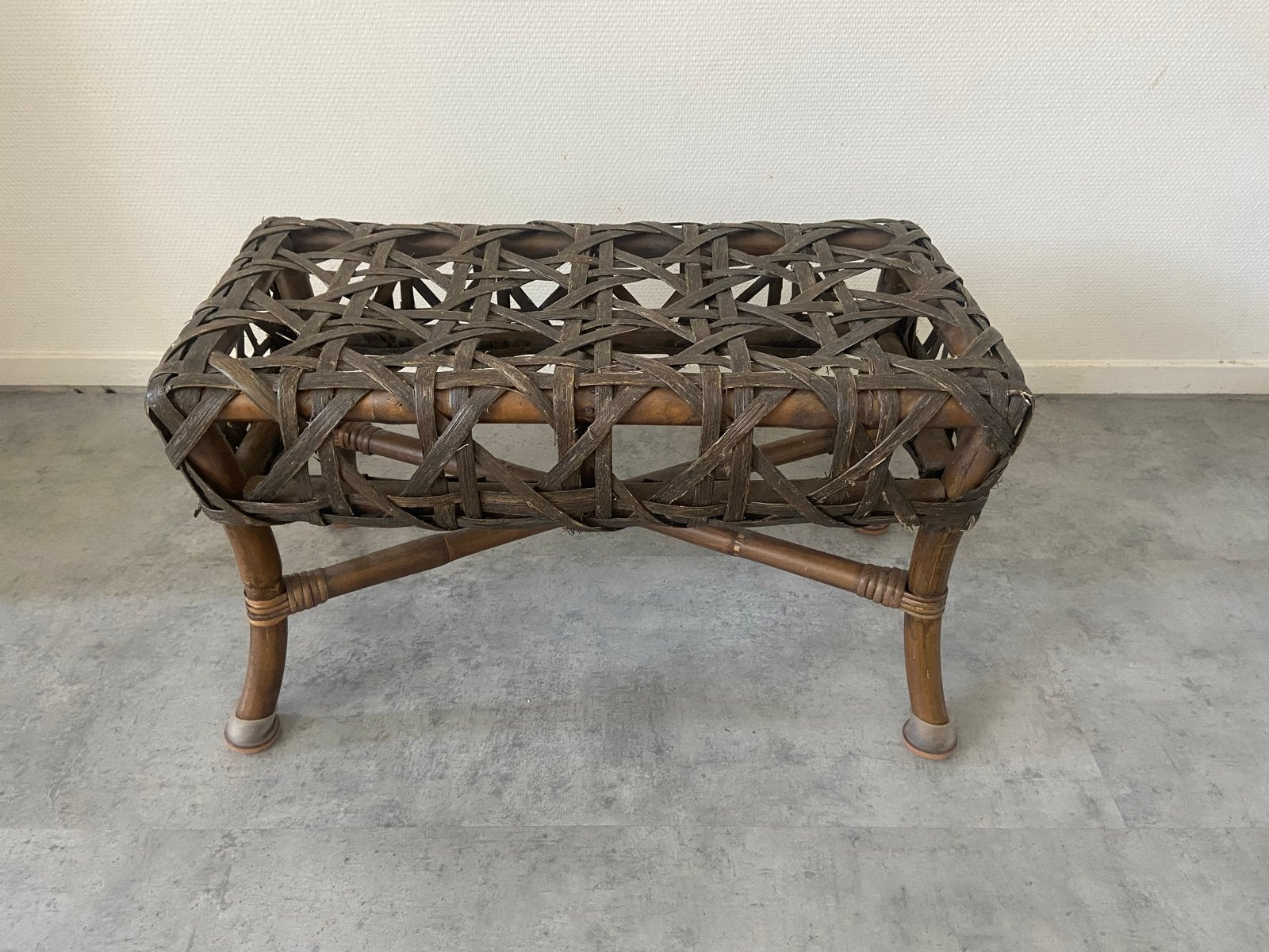 Vintage rotan bankje/voetenbankje, Antiek en Kunst, Ophalen