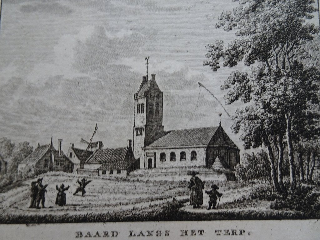 gravure kerk van Baard op terp, Friesland, Bendorp 1792, Ophalen of Verzenden, Origineel
