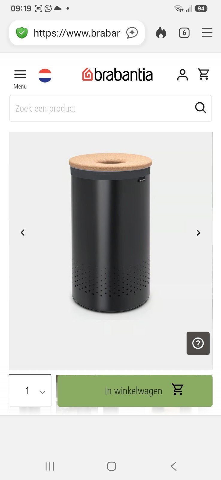 Brabantia Wasbox met Quick-Drop opening - Zwart, Ophalen, Zwart, Zo goed als nieuw, Metaal