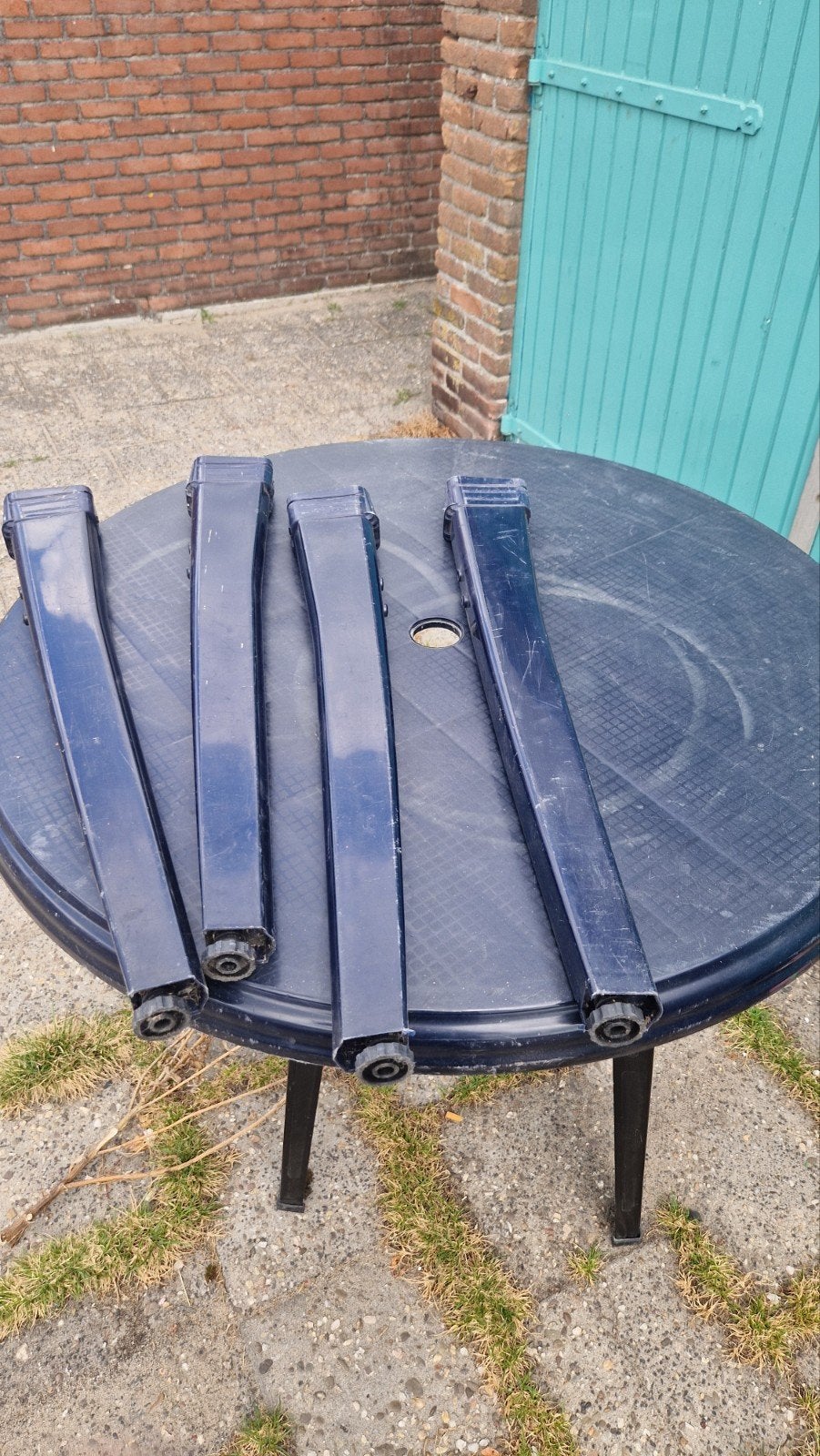 blauwe hartman tafel, Tuin en Terras, Ophalen, Gebruikt