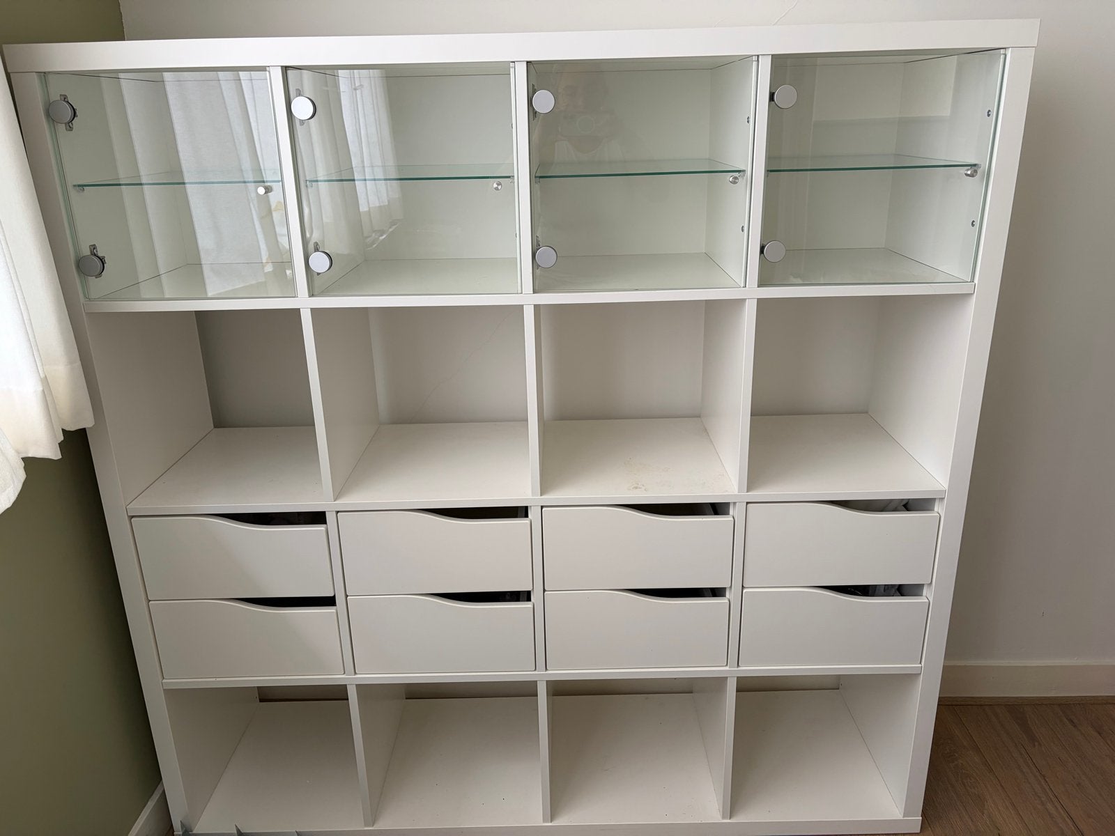 IKEA Kallax Kast met Lades en Glazen Deuren - Wit, Huis en Inrichting, Kasten | Boekenkasten, Zo goed als nieuw, 150 tot 200 cm