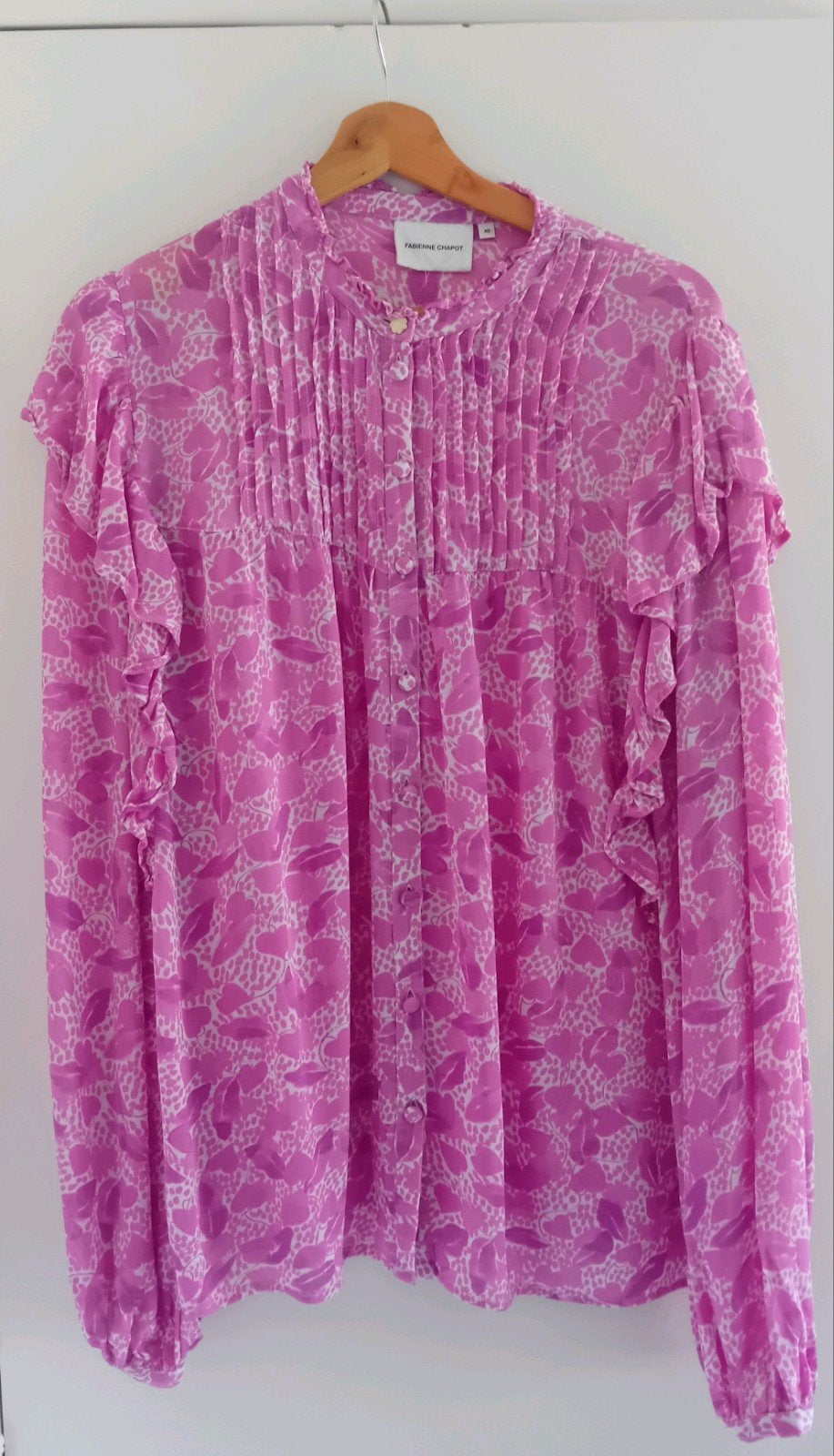 Fabienne Chapot blouse print ruches fuschia roze 40, Kleding | Dames, Blouses en Tunieken, Maat 38/40 (M), Ophalen of Verzenden