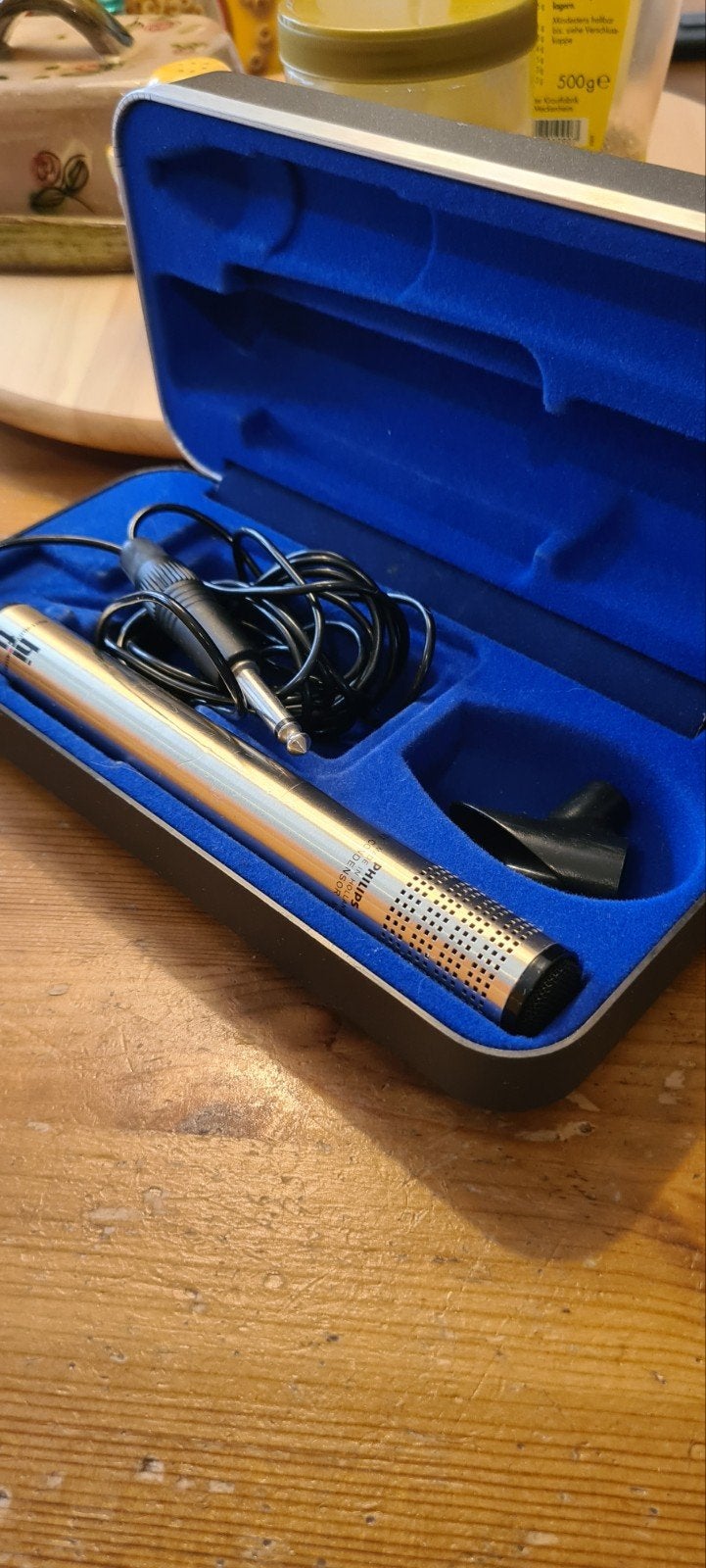 Philips EL 3750/00 Condensator Microfoon met Koffer, Muziek en Instrumenten, Ophalen of Verzenden, Gebruikt, Studiomicrofoon