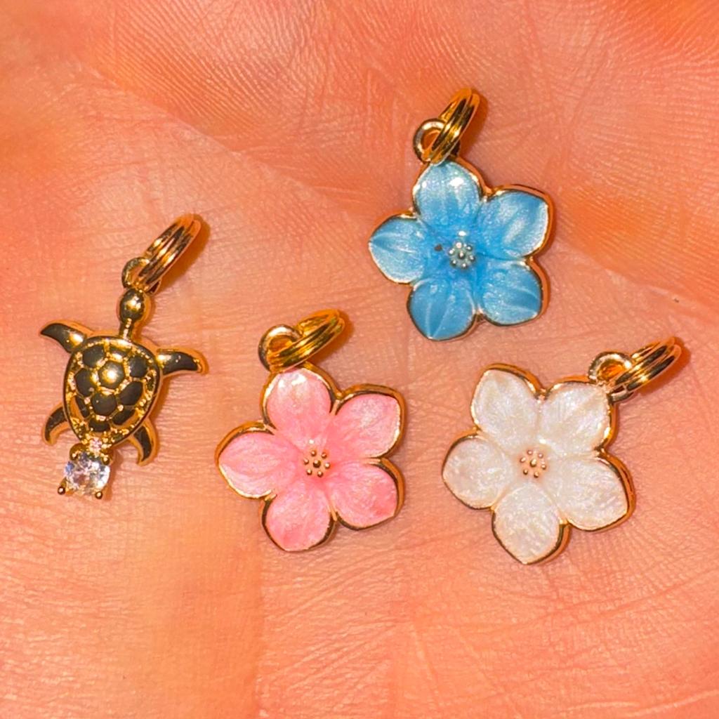 Orchidee Bedeltje + Schildpad voor Pandora Armband / Ketting, Sieraden, Tassen en Uiterlijk, Bedels, Zo goed als nieuw, Overige merken