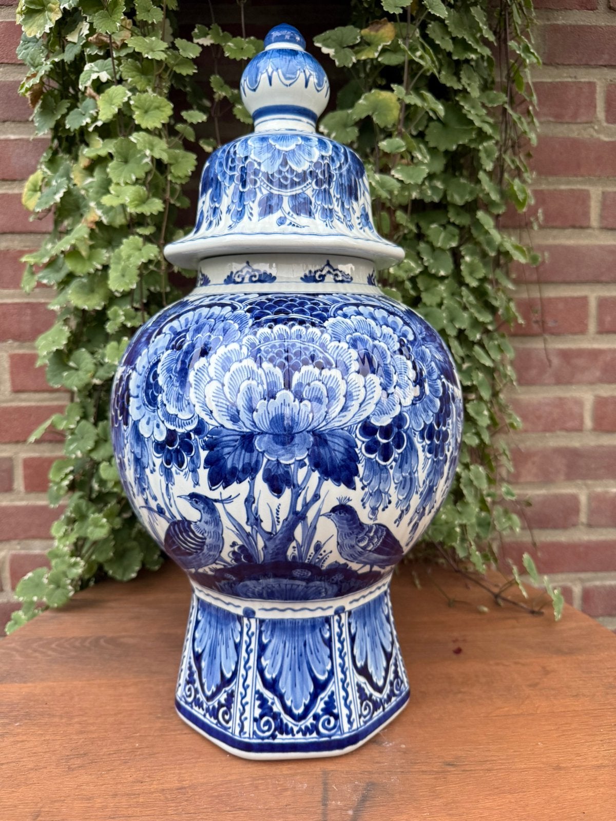 Porceleyne fles grote vaas 1965 vogels 50cm zeldzaam mooi!, Antiek en Kunst, Ophalen