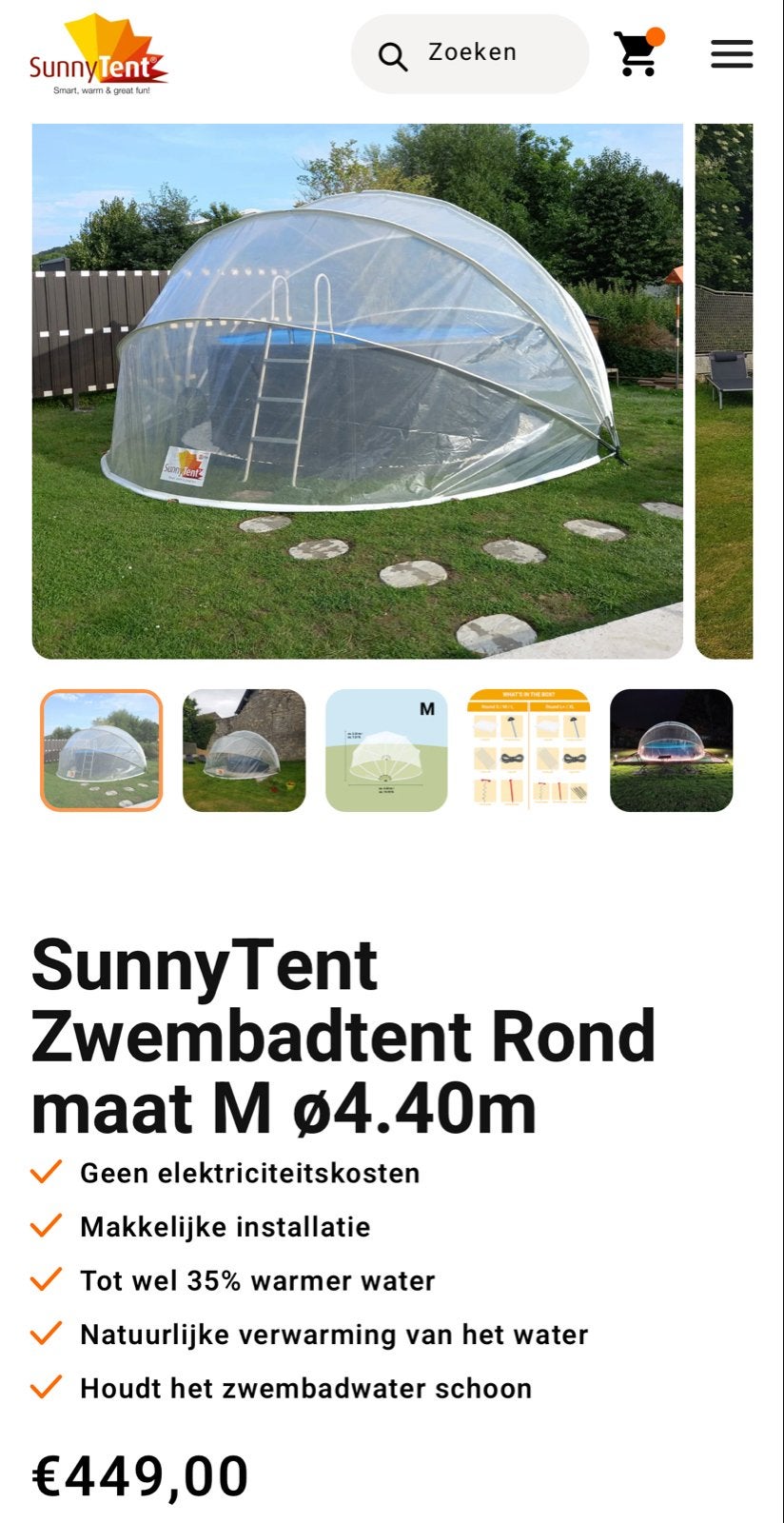 NIEUW IN DOOS! SunnyTent Zwembadtent Rond maat M, Ophalen, Minder dan 80 cm, Overige typen, Rond