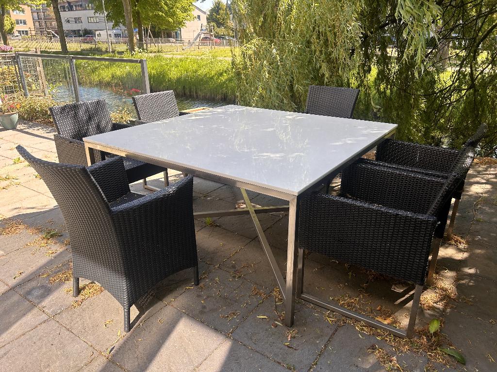 Vierkante tuintafel, Tuin en Terras, Tuintafels, Ophalen, Gebruikt, Vierkant, Metaal