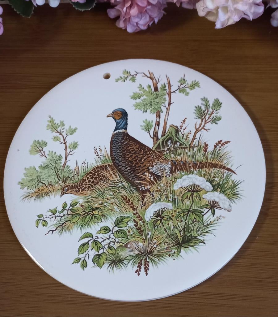 Mooie brocante Engelse onderzetter, fazanten, Johnson Ltd, Ophalen of Verzenden