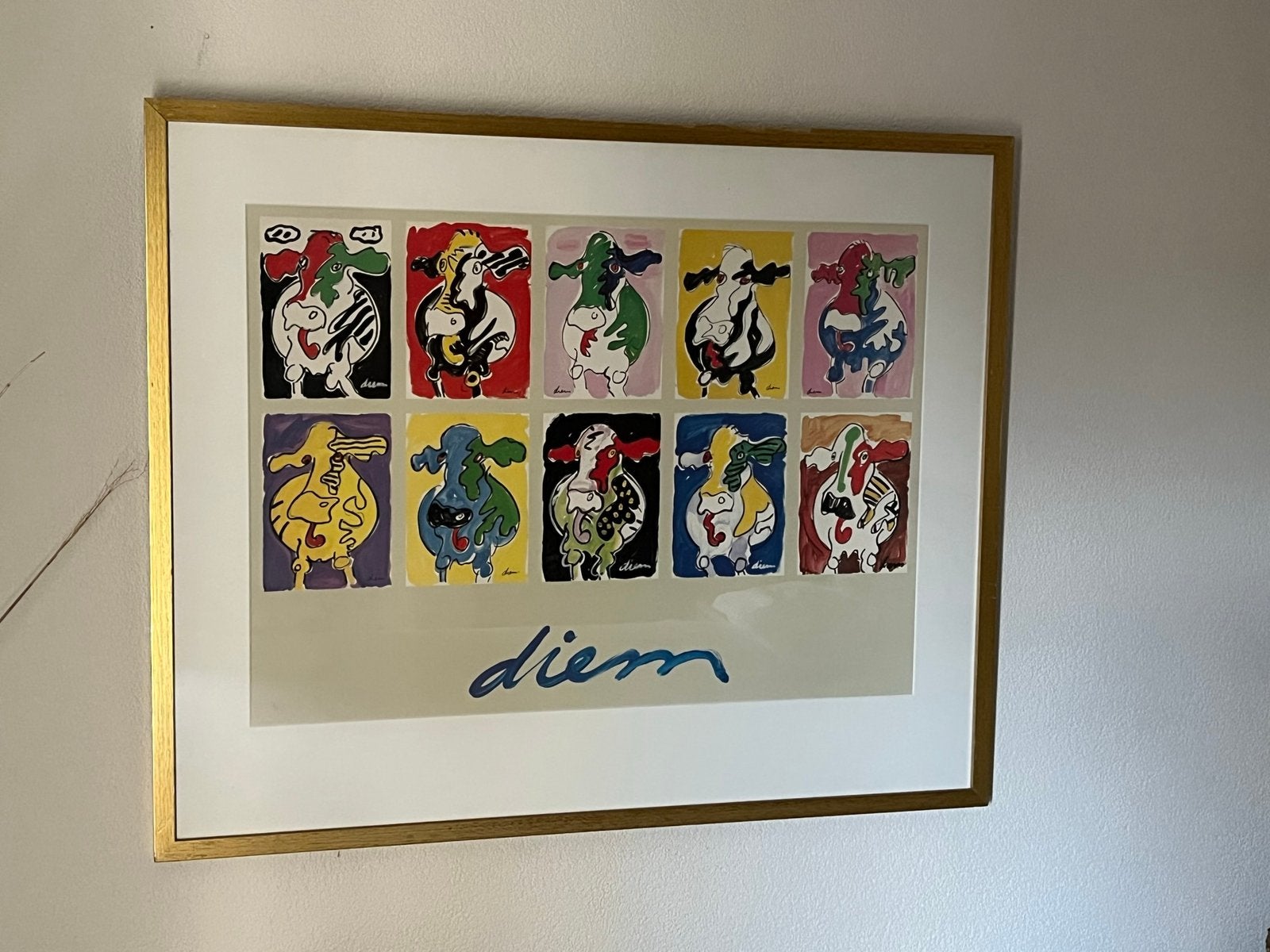 DIEM 'Kunstprent / Zeefdruk met Koeien (in Lijst), Ophalen of Verzenden