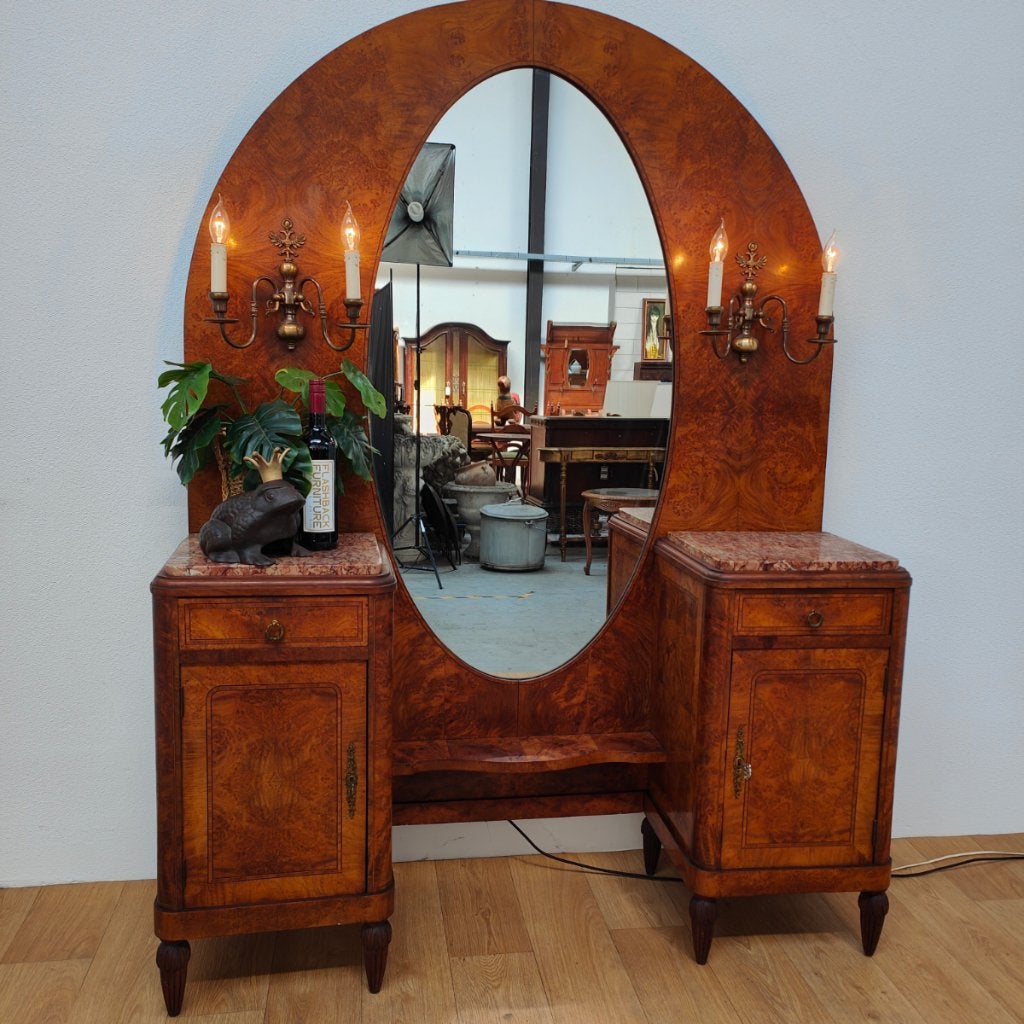 Vintage Art Deco kaptafel make-up tafel marmer blad, Valkenswaard, Gebruikt, Info@flashbackfurniture.nl, Flashback Furniture