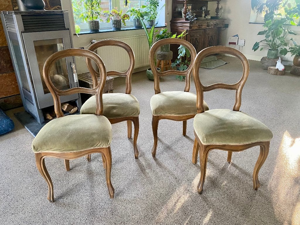 4 klassieke mahonie eetkamerstoelen jaren 50, Ophalen