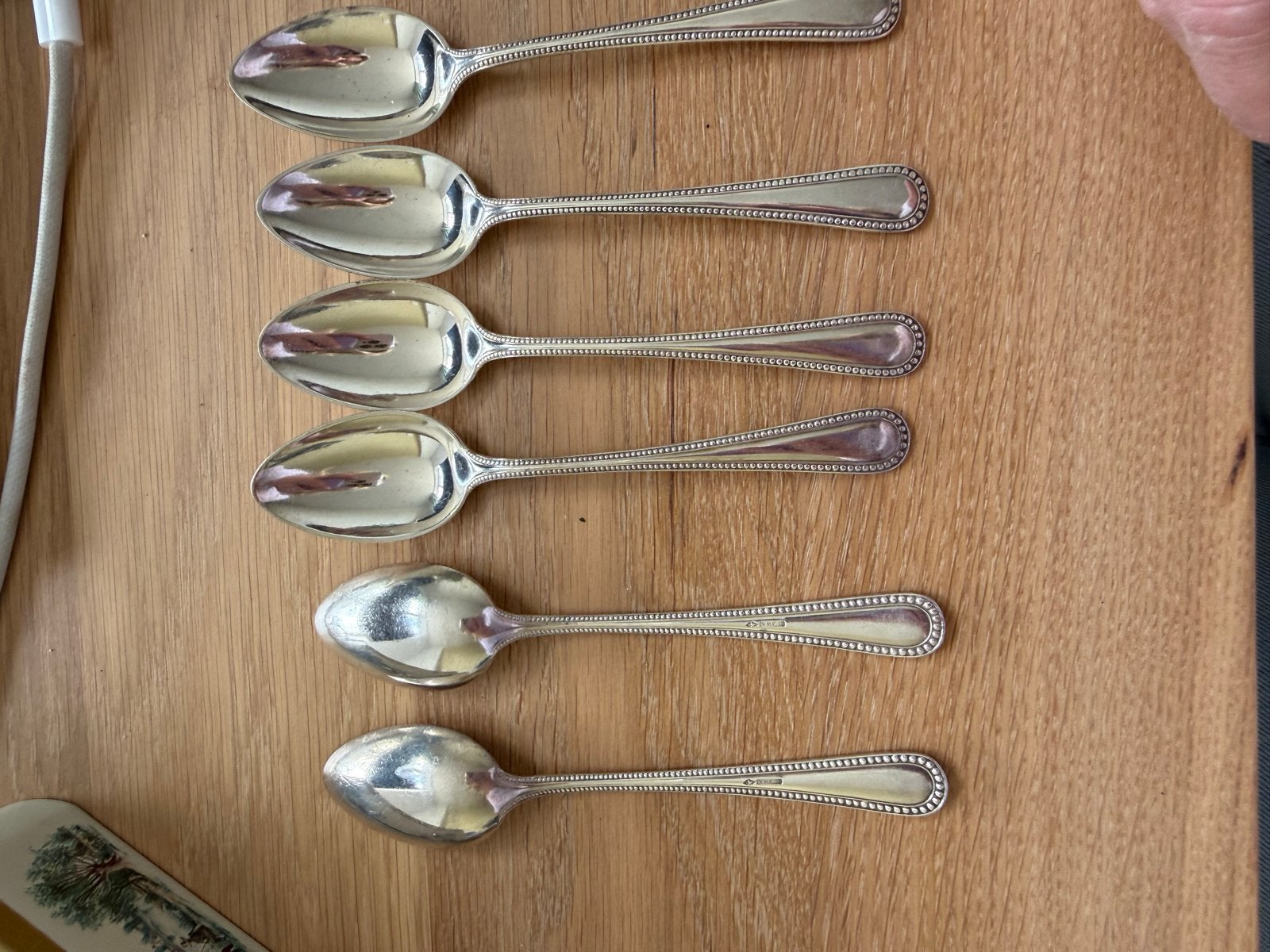 Set van 6 verzilverde lepels met parelrand, Antiek en Kunst, Antiek | Bestek, Ophalen of Verzenden