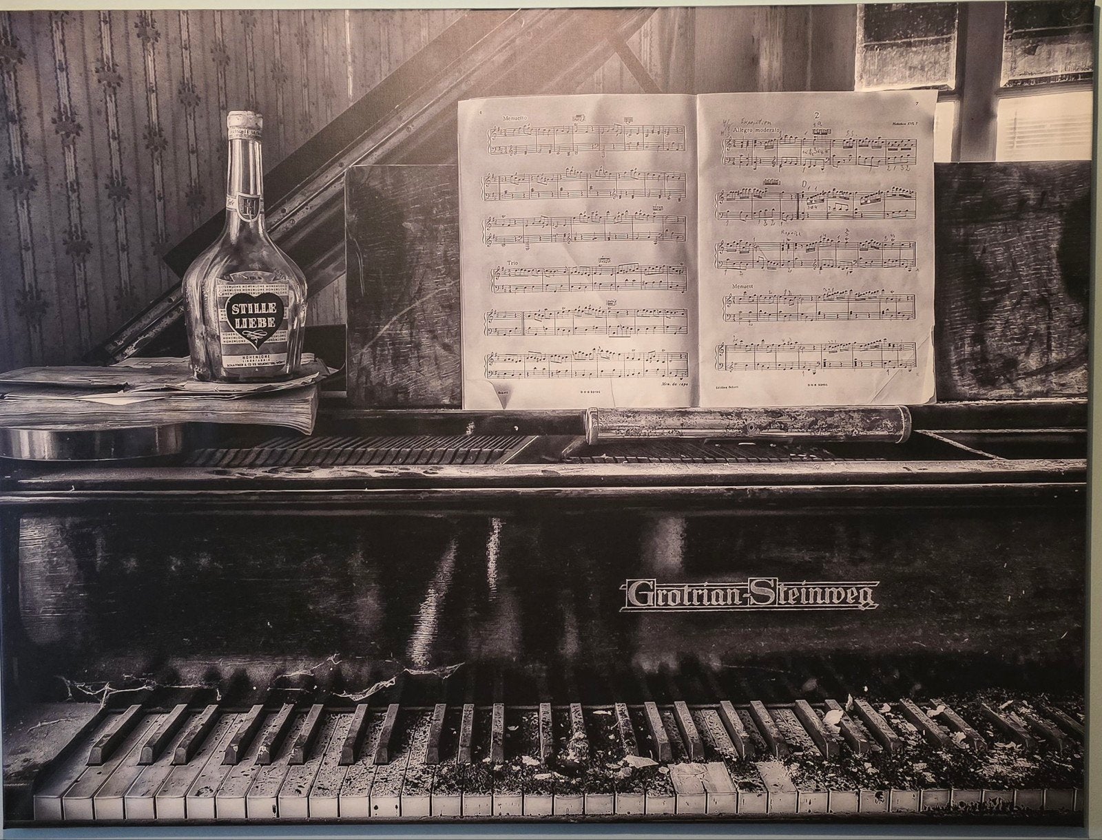 Wandfoto 'Stille Liebe' Grotrian Steinweg Piano -B140xH105cm, Huis en Inrichting, Ophalen, Gebruikt, 125 cm of meer, Foto of Poster