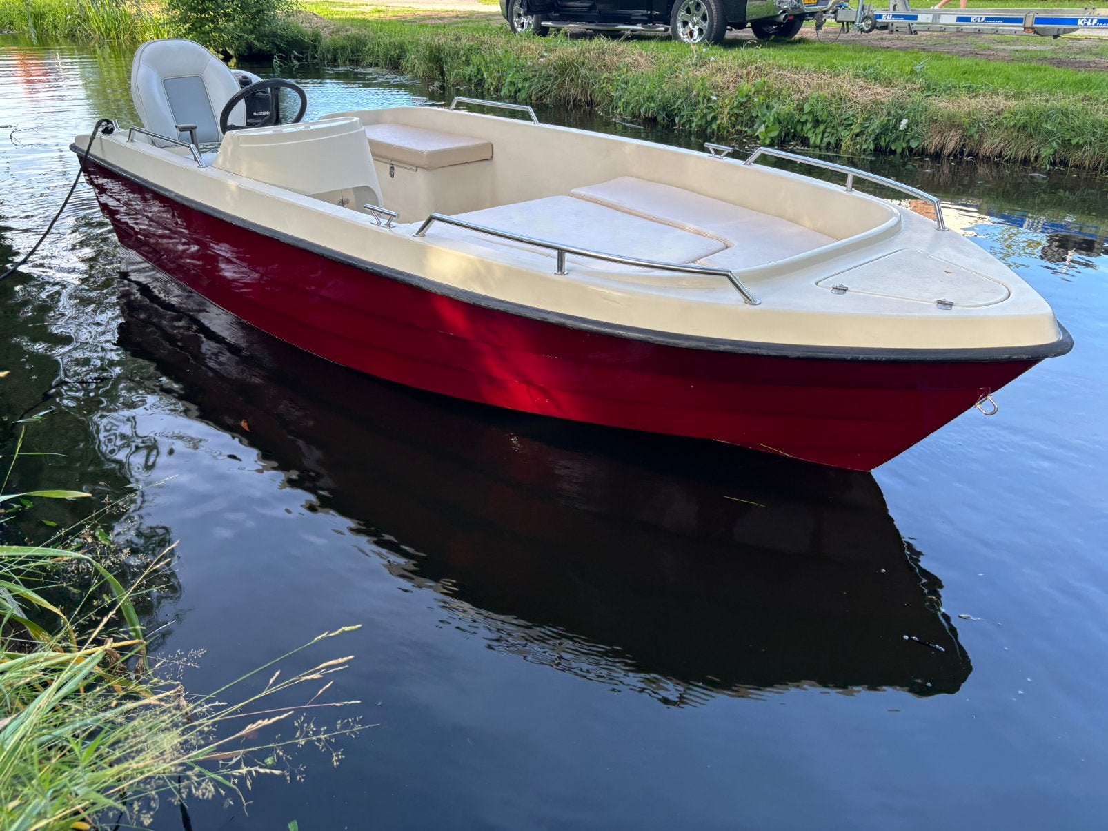 Nicki 420 sloep consolebootje met 6 pk suzuki, Watersport en Boten, Sloepen, Gebruikt, Oud Huijzer, Biminitop, Benzine, Polyester