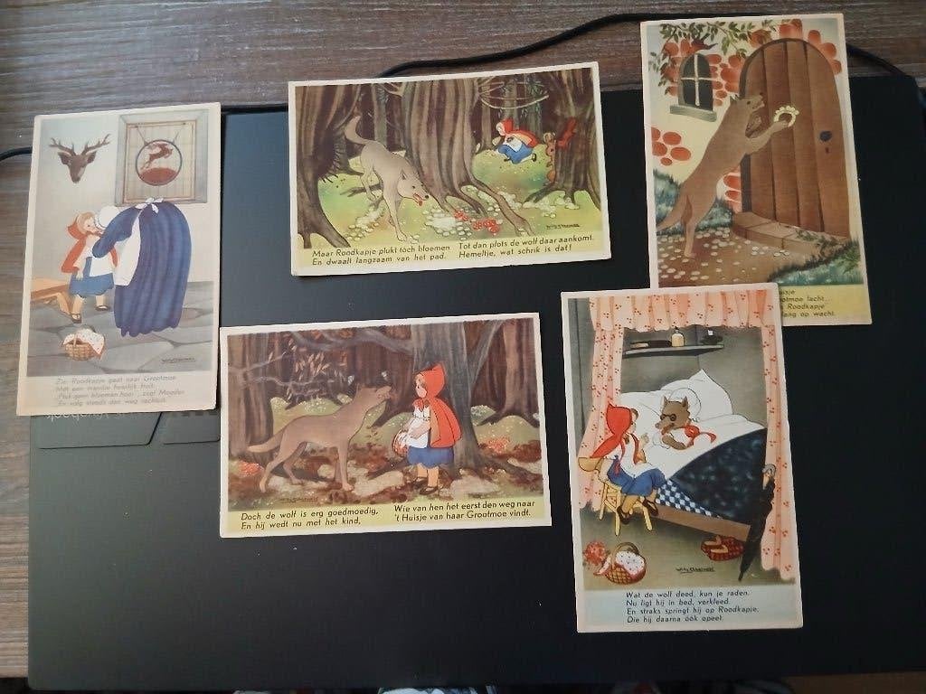 5  Vintage Ansichtkaarten Sprookjes, Ophalen of Verzenden, 1940 tot 1960
