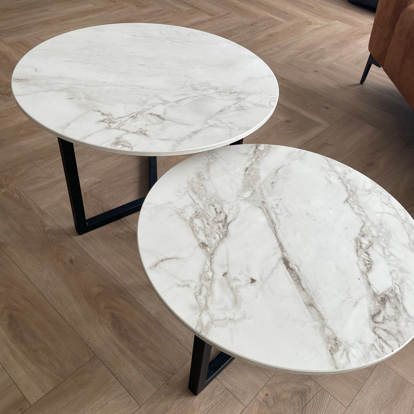 Set van 2 Dekton salontafels - Wit zwart gemarmerd, Ophalen, Overige materialen, Gebruikt, 50 tot 100 cm