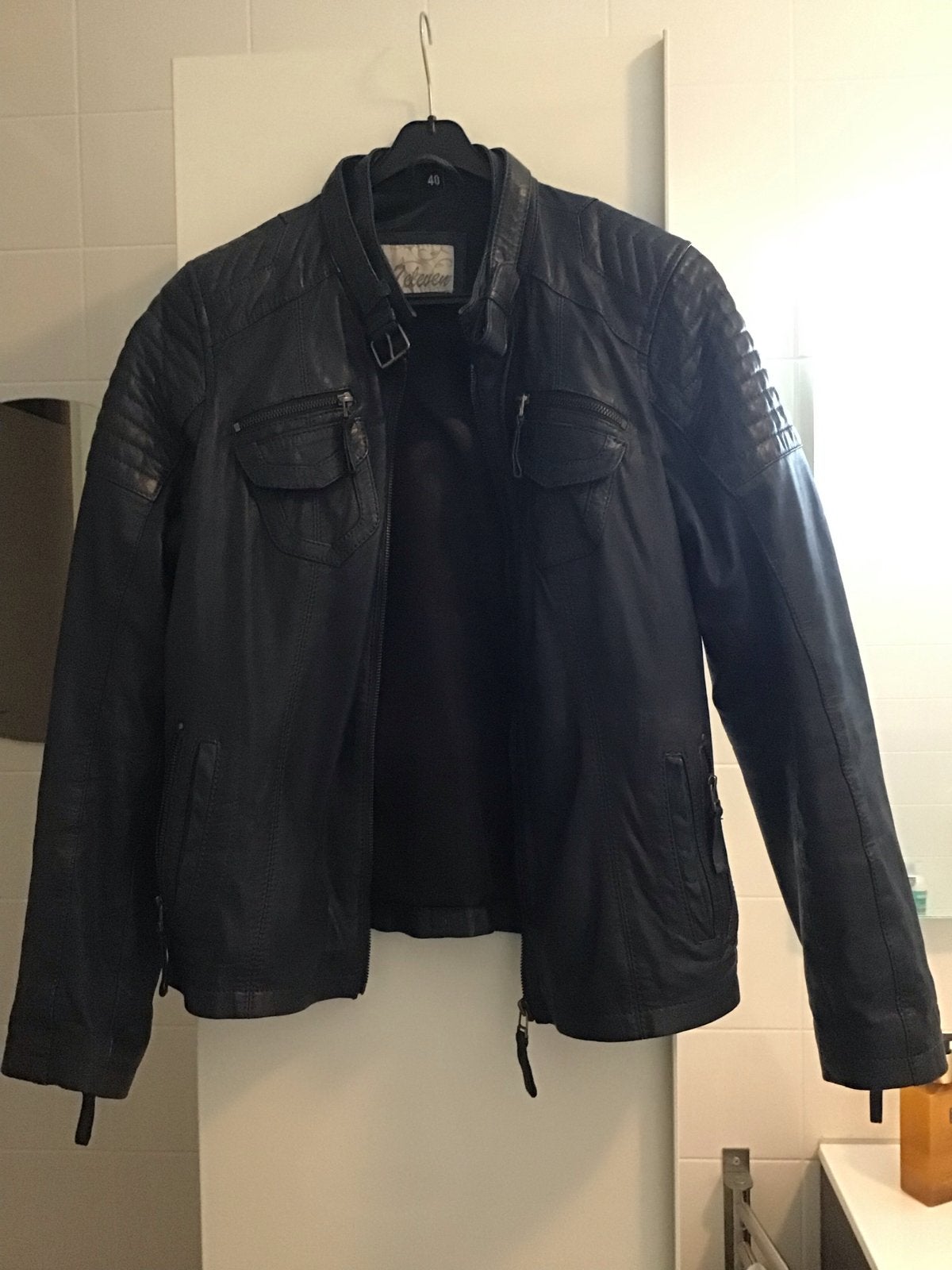 Donkerblauwe leren jas, soepel leer, maat 40, Kleding | Dames, Ophalen of Verzenden, Zo goed als nieuw, Maat 38/40 (M), Blauw