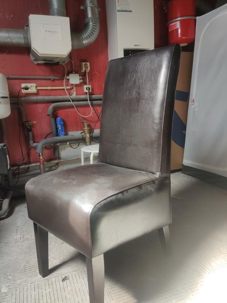 Gratis 6 eetkamerstoelen, Ophalen, Gebruikt, Bruin, Leer