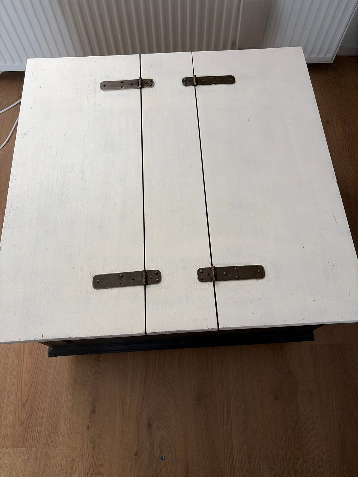 Wit/grijs geverfde houten kist/salontafel met opbergruimte, Ophalen, Gebruikt, 50 tot 100 cm, 75 tot 100 cm