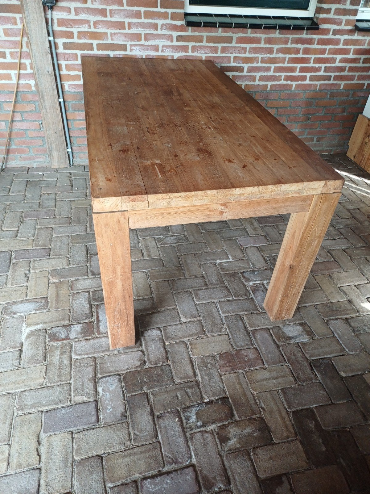 Robuuste teak houten tafel (181x90x78 cm), Ophalen, Gebruikt, Teakhout, 50 tot 100 cm