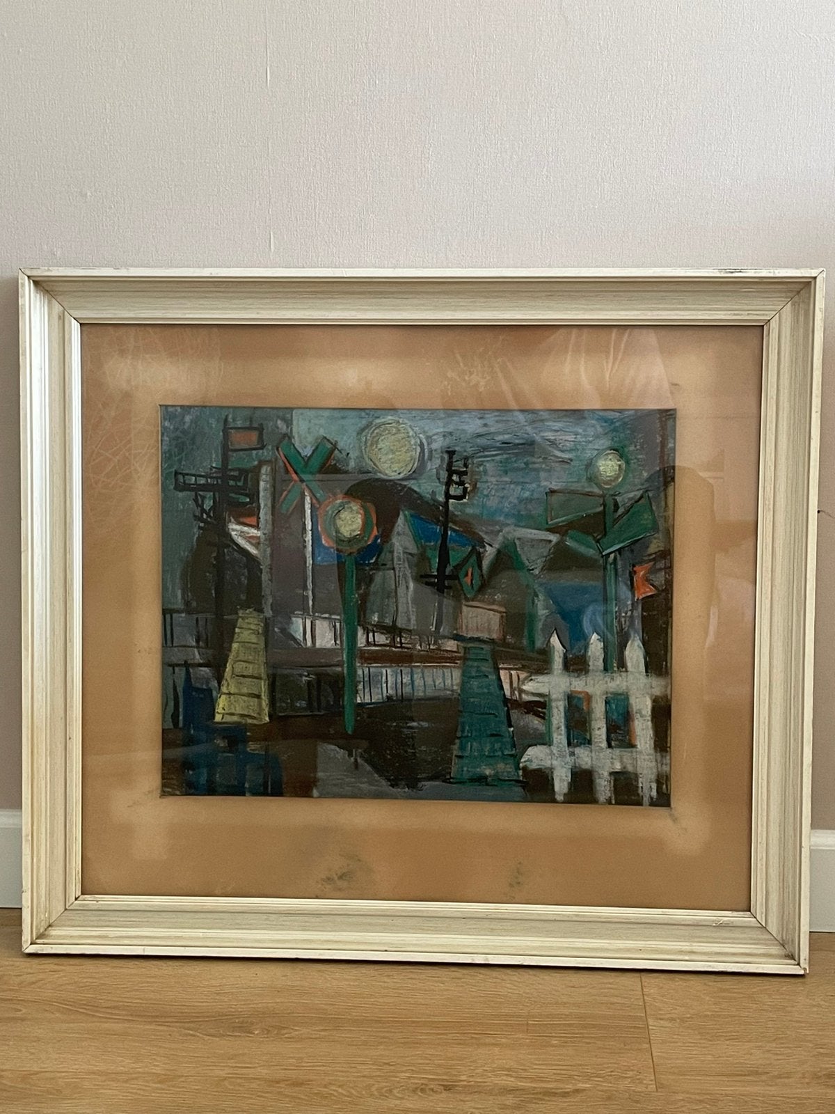 Origineel Pastelschilderij “Dorpsstation” - Rik van der Mey, Antiek en Kunst, Kunst | Schilderijen | Klassiek, Overige stijlen