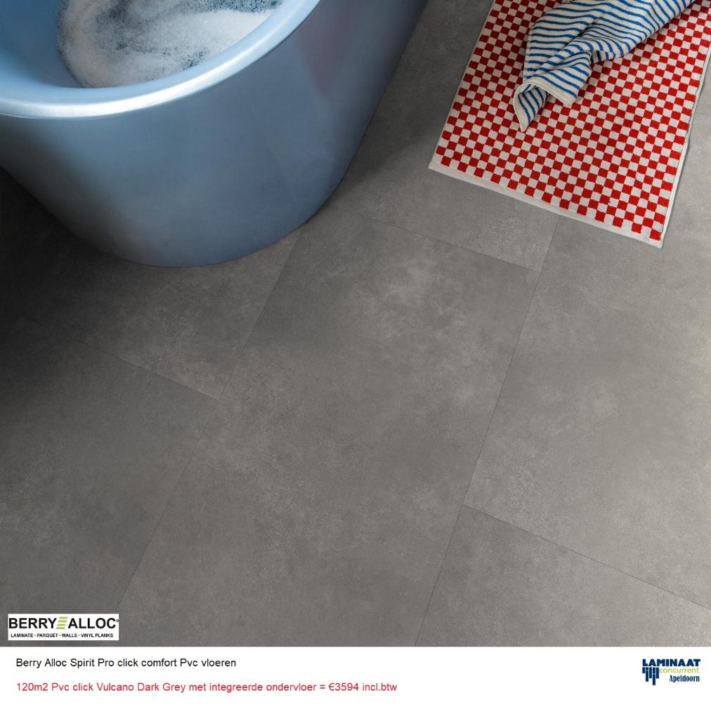 120m2 Pvc click Dark Grey met integreerde ondervloer = €3594, 75 m² of meer, Nieuw, Ophalen of Verzenden, Pvc click spirit pro
